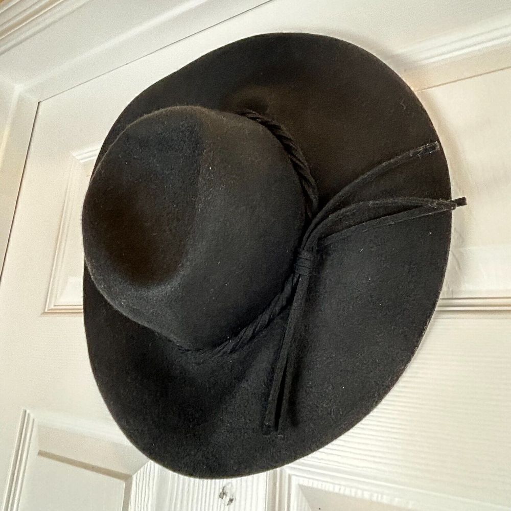 100% Wool Black Felt Medium Brim Fedora Bohemian Hat One Size Trim Festival Shlf - Picture 7 of 10
